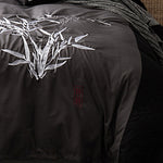King Size Embroidered Bamboo Pattern Black Grey Quilt Cover Set (3PCS)