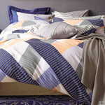 King Size Cotton Blue Orange Striped Quilt Cover Set (3PCS)