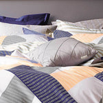 King Size Cotton Blue Orange Striped Quilt Cover Set (3PCS)