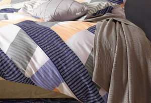 King Size Cotton Blue Orange Striped Quilt Cover Set (3PCS)