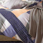 Queen Size Cotton Blue Orange Striped Quilt Cover Set (3PCS)