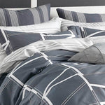 Queen Size Cotton Geometic Navy Blue Quilt Cover Set (3PCS)