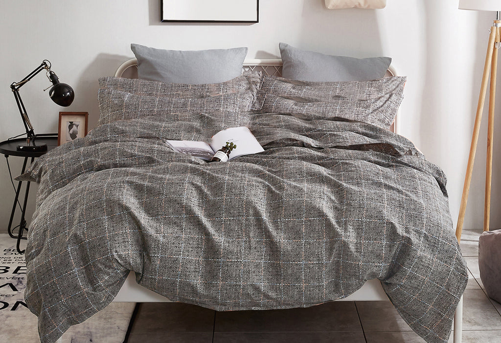 King Size Cotton Grey Rectangle Quilt Cover Set (3PCS)