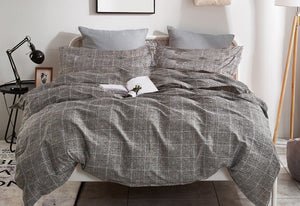 King Size Cotton Grey Rectangle Quilt Cover Set (3PCS)