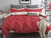 King Size Cotton Golden Curved Pattern Red Quilt Cover Set (3PCS)