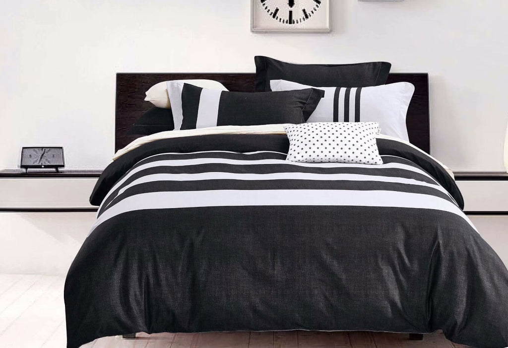 King Size 3pcs Black White Striped Quilt Cover Set