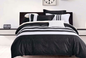 King Size 3pcs Black White Striped Quilt Cover Set