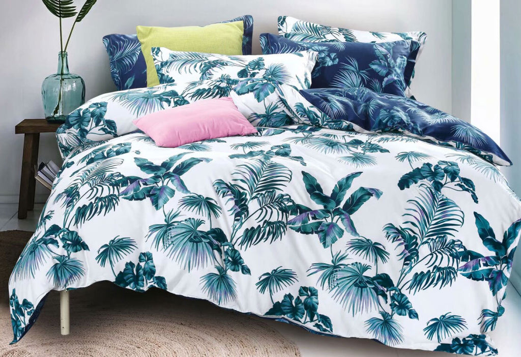 Queen Size 3pcs Tropical Plant Quilt Cover Set