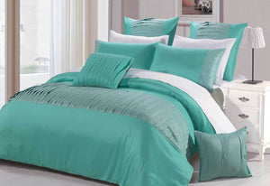 King Size 3pcs Turquoise Aqua Tuck Fold Fabric Quilt Cover Set