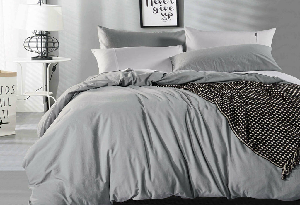 Single Size Pewter Vintage Washed Cotton Quilt Cover Set(2PCS)