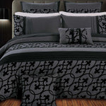 Queen Size Flocking Charcoal Black Quilt Cover Set (3PCS)
