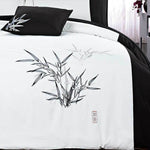 King Size Embroidered Bamboo Pattern White Quilt Cover Set (3PCS)