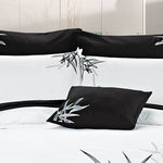 Super King Size Embroidered Bamboo Pattern White Quilt Cover Set (3PCS)