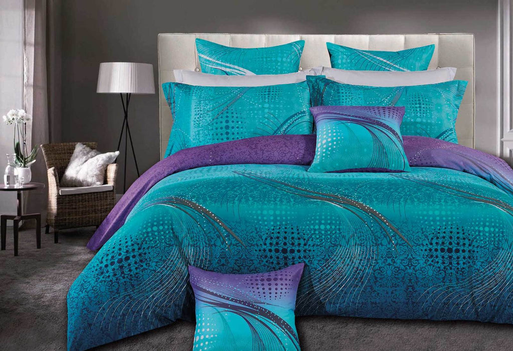 King Size Turquoise Aqua and Purple Quilt Cover Set(3PCS)