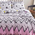 Queen Size 3pcs Pink with Cute Black Pattern Quilt Cover Set