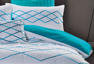King Size White and Turquoise Blue Quilt Cover Set (3PCS)