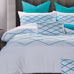 Queen Size White and Turquoise Blue Quilt Cover Set (3PCS)