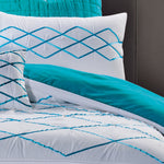 Queen Size White and Turquoise Blue Quilt Cover Set (3PCS)
