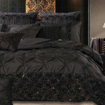 King Size Black Floral Sequins Quilt Cover Set(3PCS)