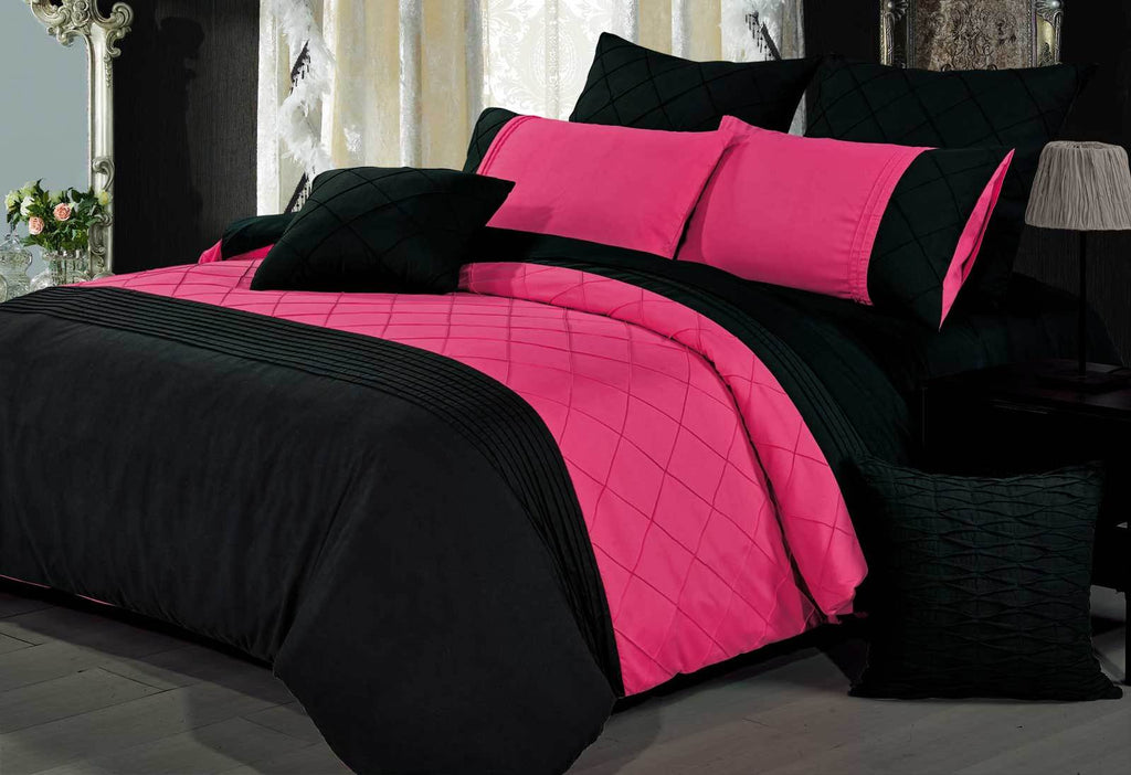 King Size Hot Pink Diamond Pintuck Quilt Cover Set(3PCS)