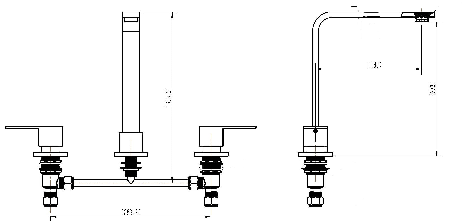 3pc Basin Tap Faucet Set - Bathroom Laundry Sink