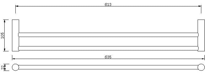 Double Towel Rail Grade 304 Stainless Steel 635mm