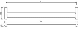 Double Towel Rail Grade 304 Stainless Steel 635mm