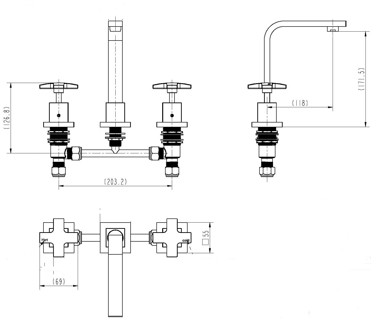 3pc Basin Tap Faucet Set - Bathroom Laundry Sink