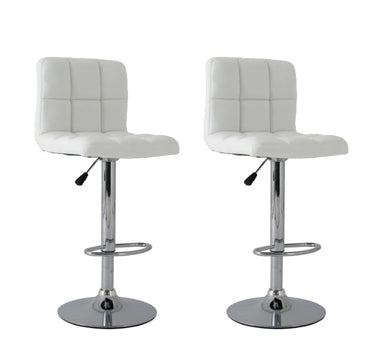2x White PU Leather Full Grid Kitchen Bar Stools