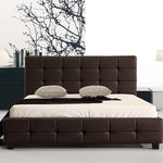 Queen PU Leather Deluxe Bed Frame Brown