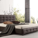 King PU Leather Deluxe Bed Frame Brown
