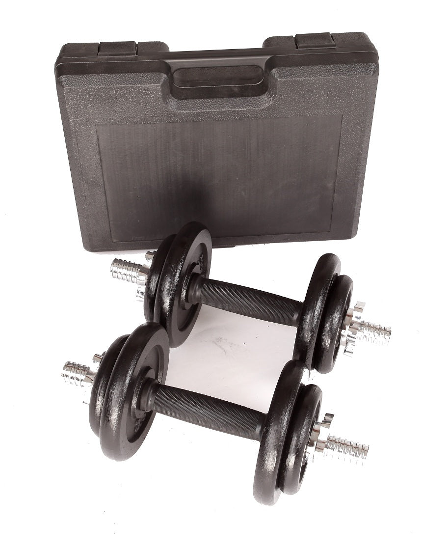20kg black dumbbell set with carrying case