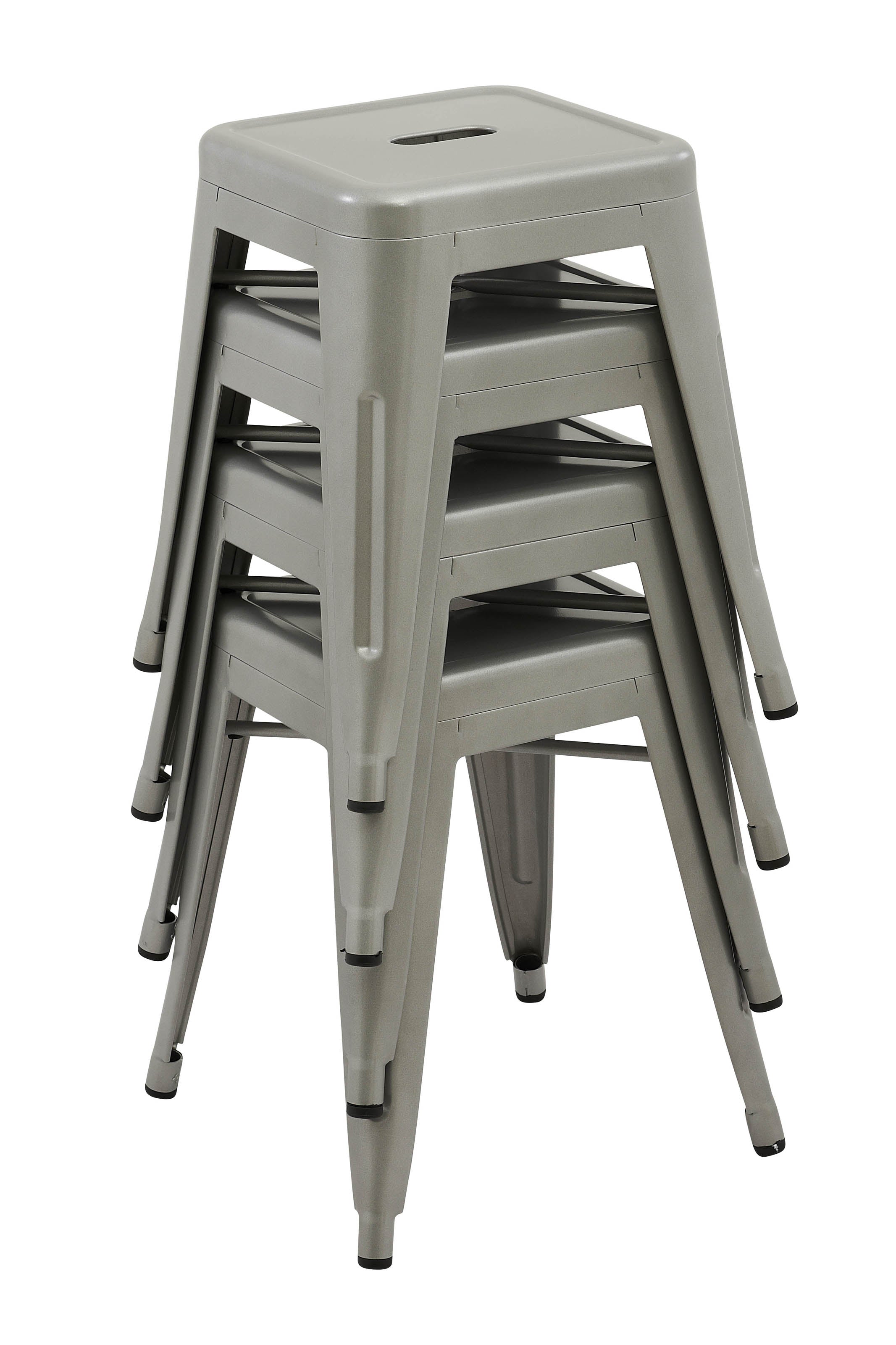 Set of 4x 45cm Tolix Retro Reproduction Cafe Bar Stools - Silver