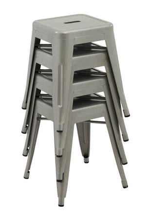 Set of 4x 45cm Tolix Retro Reproduction Cafe Bar Stools - Silver