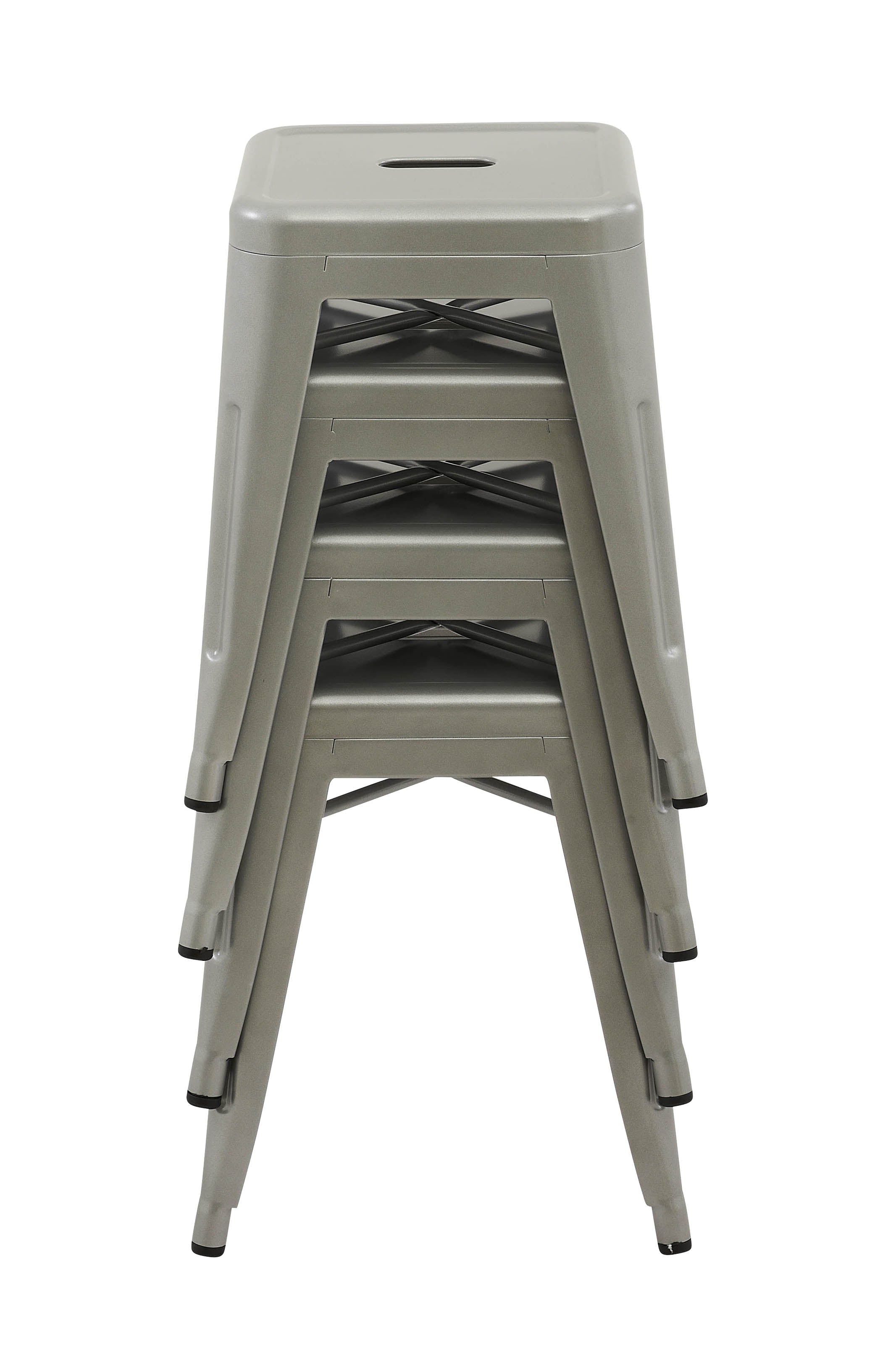 Set of 4x 45cm Tolix Retro Reproduction Cafe Bar Stools - Silver