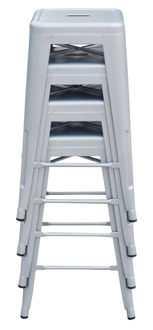 Set of 4x 66cm Tolix Retro Reproduction Cafe Bar Stools - Silver