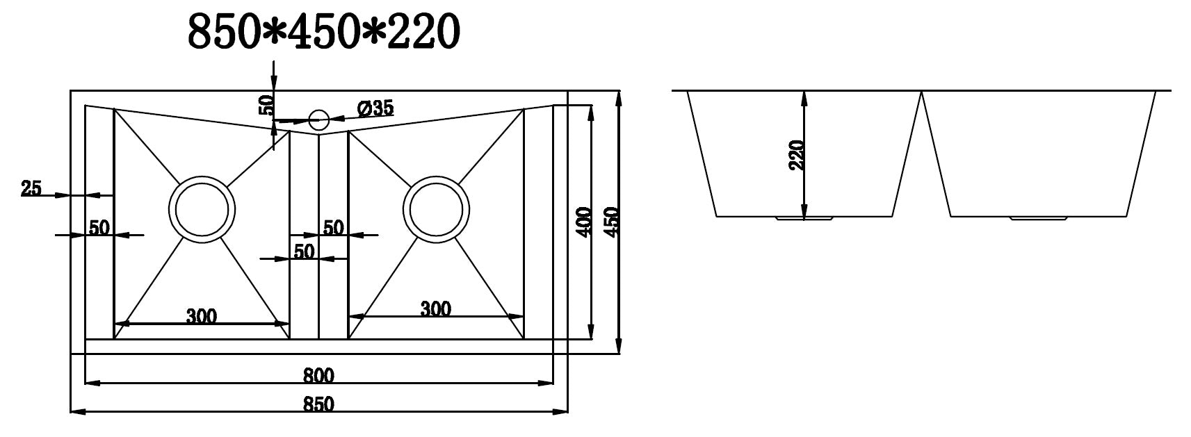 850x450mm Handmade Stainless Steel Topmount Kitchen Laundry Sink with Waste