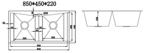 850x450mm Handmade Stainless Steel Topmount Kitchen Laundry Sink with Waste