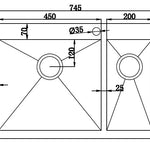745x505mm Handmade Stainless Steel Topmount Kitchen Sink with Waste