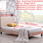 Single Linen Fabric Bed Frame Beige