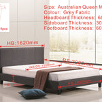 Queen Linen Fabric Bed Frame Grey