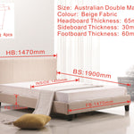 Double Linen Fabric Bed Frame Beige