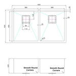 835x505mm Handmade 1.5mm Stainless Steel Undermount / Topmount Kitchen Sink with Square Waste