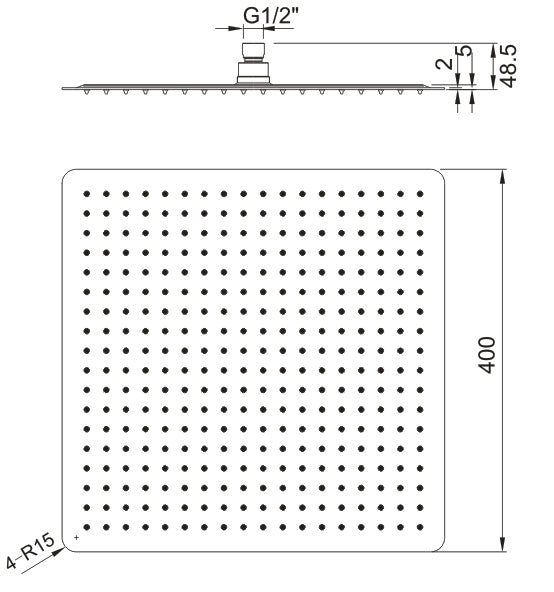 Rain Showerhead -400mm Squared