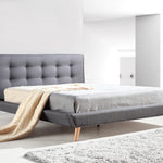 Double Linen Fabric Deluxe Bed Frame Grey