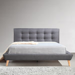 Queen Linen Fabric Deluxe Bed Frame Grey