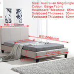King Single Linen Fabric Bed Frame Beige