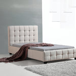 King Single Linen Fabric Deluxe Bed Frame Beige