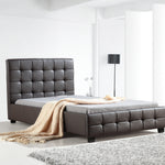 King Single PU Leather Deluxe Bed Frame Brown