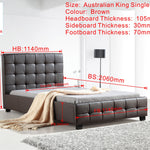 King Single PU Leather Deluxe Bed Frame Brown